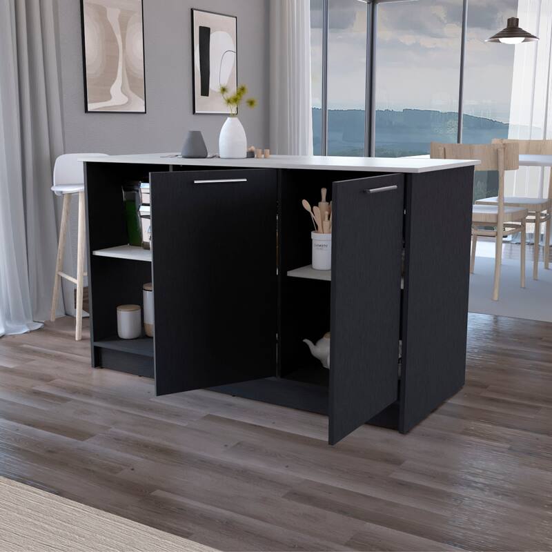 Black and Onyx Double Door Cabinets Kitchen Island - Black+Grey