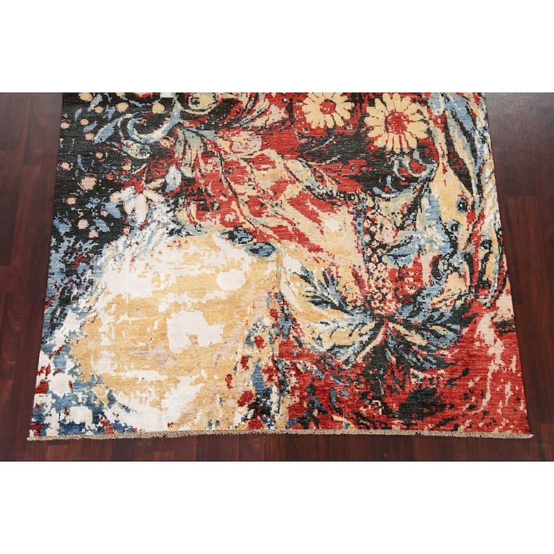 Wool/ Silk Vegetable Dye Abstract Modern Area Rug Hand-knotted Carpet - 6'7" x 9'8"