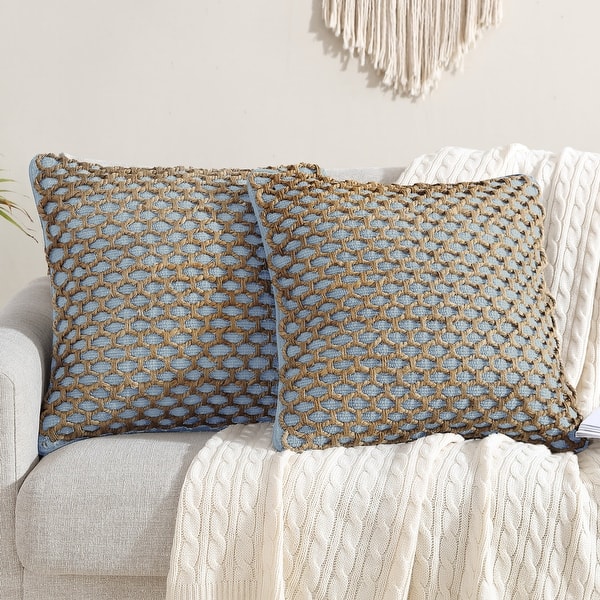 slide 2 of 94, Boho Living Jada Braided Cotton/Jute Throw Pillows Light Blue - 18x18 - Pillow Cover