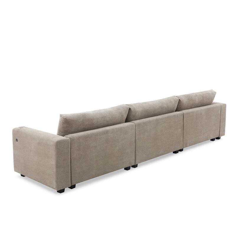 134" Corduroy Sectional Sofa with L-Shaped Cloud Couch and USB Charging & 50" Chaise (330lb Capacity)
