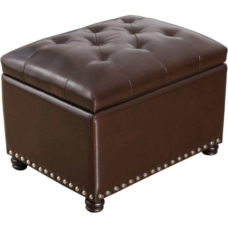 Adeco Tufted Bottom Bonded Leahter Brown Rectangle Storage Ottoman