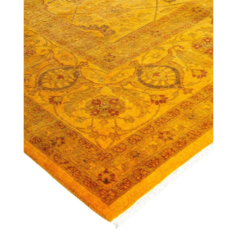 Overton Hand Knotted Wool Vintage Inspired Modern Contemporary Overdyed Yellow Area Rug - 8' 2" x 10' 3"