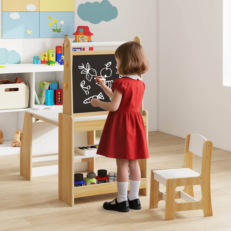 Costway Kids Art Table and Chair Set with Easel & Chair Whiteboard & - See Details