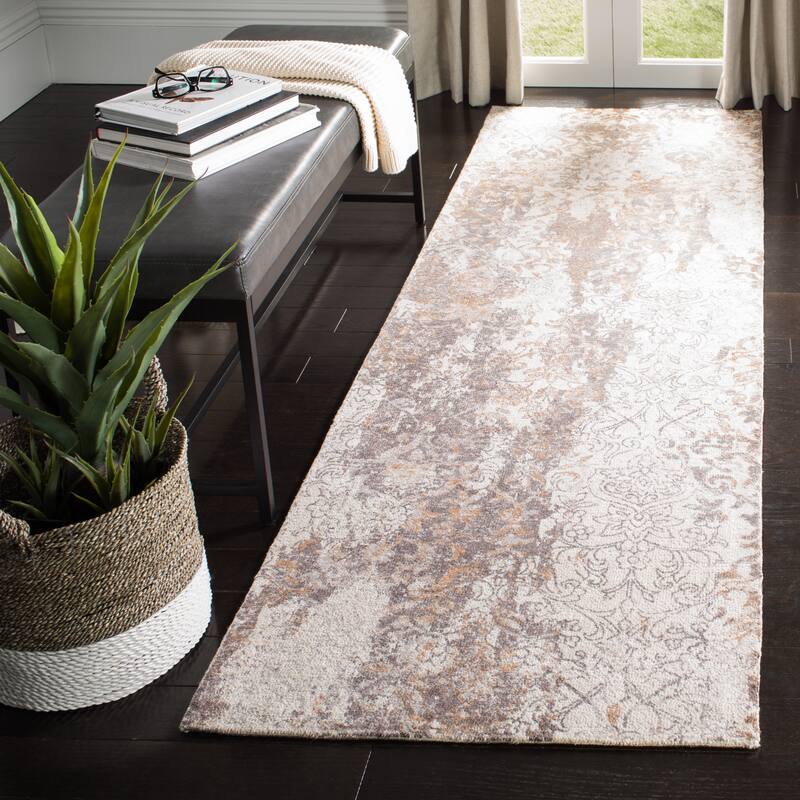 SAFAVIEH Hand-knotted Expression Ganka Vintage Abstract Wool Rug - 2'6" x 8' Runner - Ivory/Grey