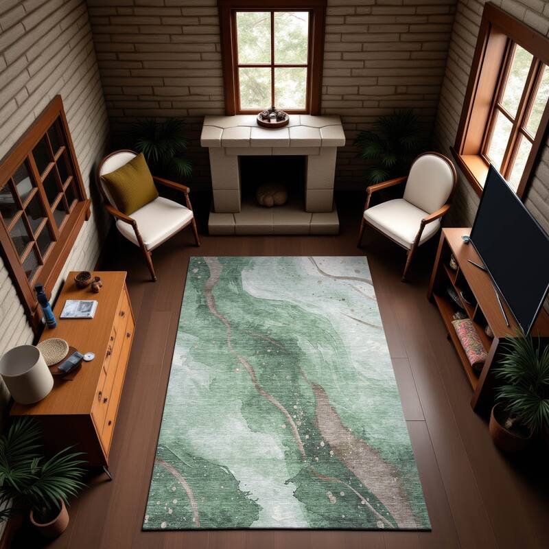 Premium Washable Super Soft Abstract Contemporary Mayfield Rug - Green - 9' x 12'
