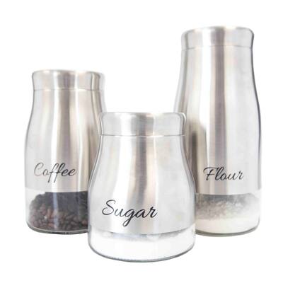 Stainless Steel 3-pc Canister Set and see through Glass Base