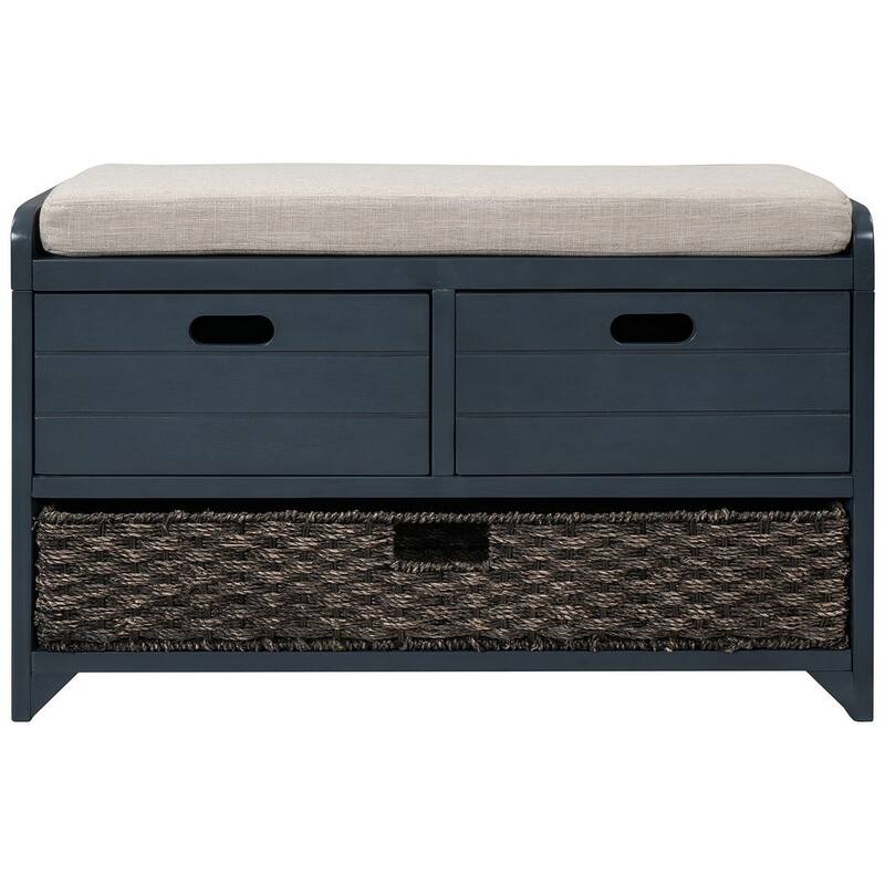 3-drawer Solid Wooden Storage Bench - Navy
