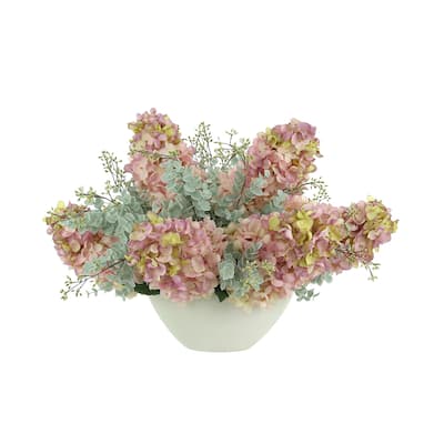 Cone Hydrangea and Eucalyptus Floral Arrangement - Pink, Aqua, White