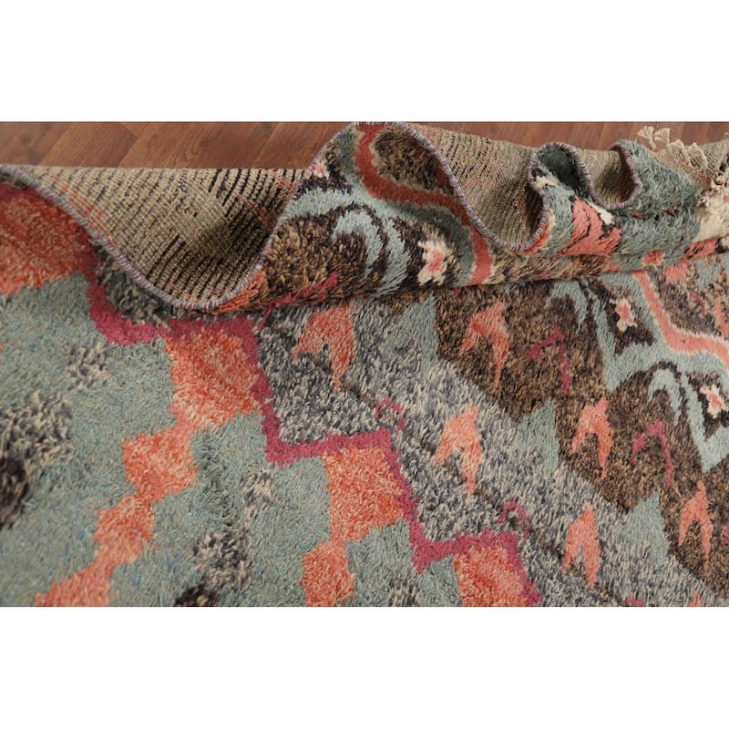 Geometric Moroccan Oriental Area Rug Hand-Knotted Wool Carpet - 7'11" x 10'7"