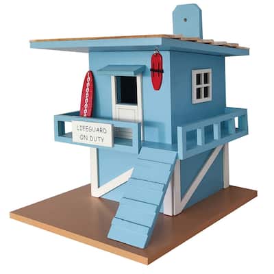 Home Bazaar 7.1" x 7.85" x 7.1" Lifeguard Shack Birdhouse - Blue - 7.1"x7.1"x7.85"