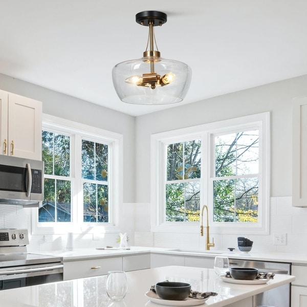 Modern Black Gold 3 light Semi Flush Mount Ceiling Lights Glass Chandelier D12 x H12.5 On Sale Bed Bath Beyond 35939995