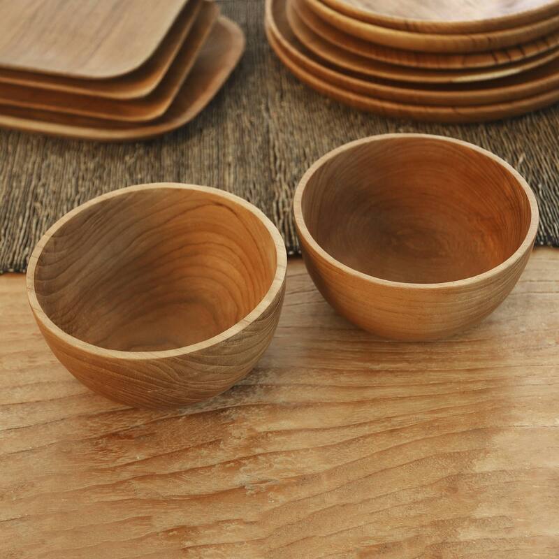 Novica Handmade Dinner Duo Teak Wood Bowls (Pair) - 2.8" H x 5" D