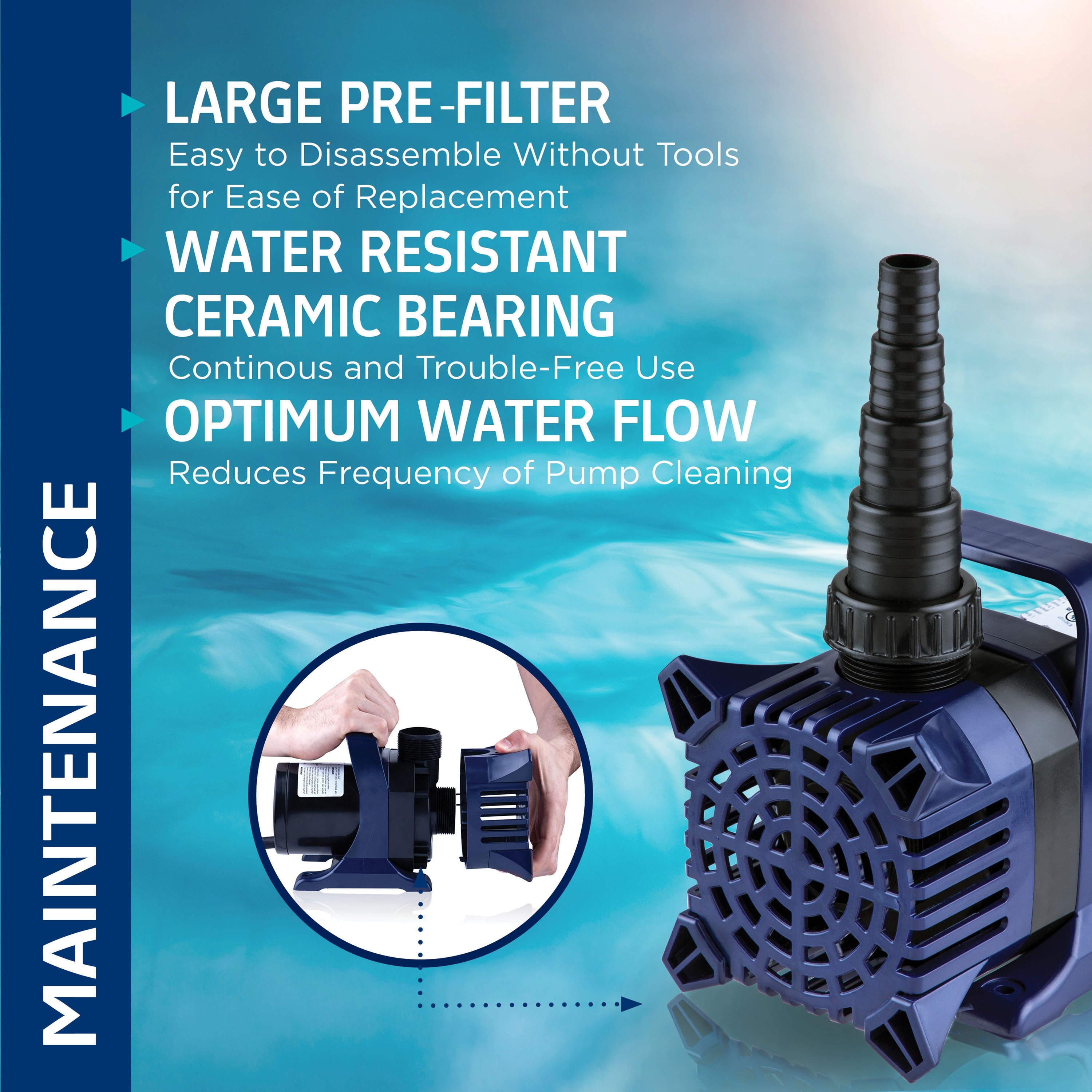 Alpine Corporation Submersible Water Pump with 33 FT Cord for Ponds, Fountains, Waterfalls & Water Circulation