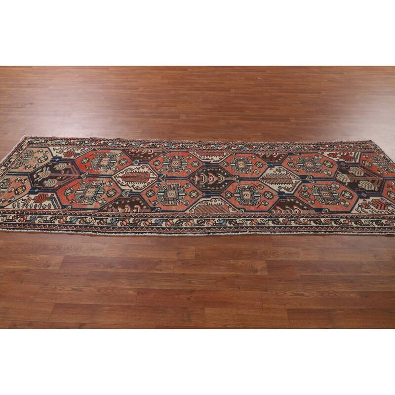 Tribal Orange Hamedan Persian Vintage Runner Rug Handmade Wool Carpet - 3'3" x 9'4"