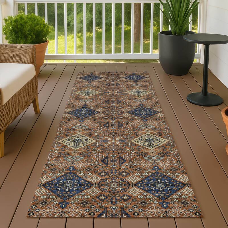 Machine Washable Indoor/ Outdoor Global Flory Chantille Rug - Paprika - 2'3" x 7'6"