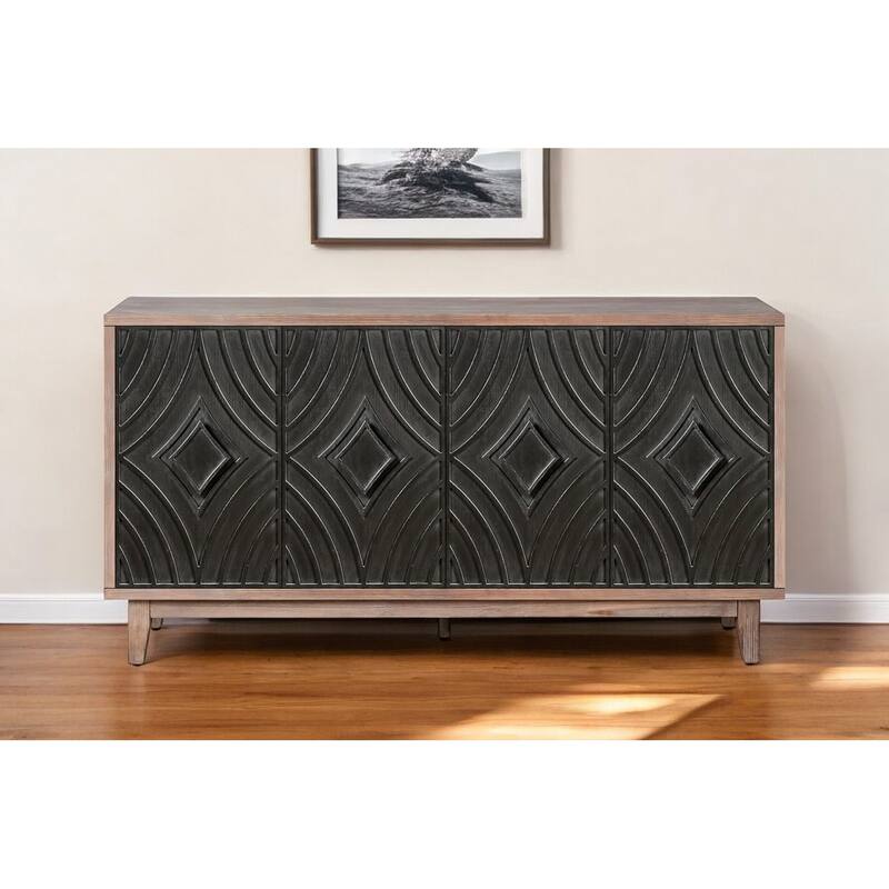 HomeRoots 60" Brown and Charcoal Distressed Wood Sideboard with Four Doors - 60' X '32.28' X '15.6 - 60' X '32.28' X '15.6