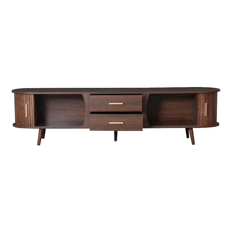 Anmytek Walnut TV Stand Media Console with Sliding Doors Drawers Modern Rustic Storage