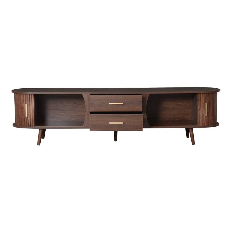 Rustic Dark Brown TV Stand Entertainment Center for up to 80 Inch TVs, Sliding Doors Media Cabinet TV Console with 2 Drawers
