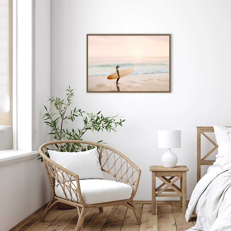 Surfer Cowgirl by Kathrin Pienaar Framed Canvas Wall Art Print - Sylvie Beaded Gold