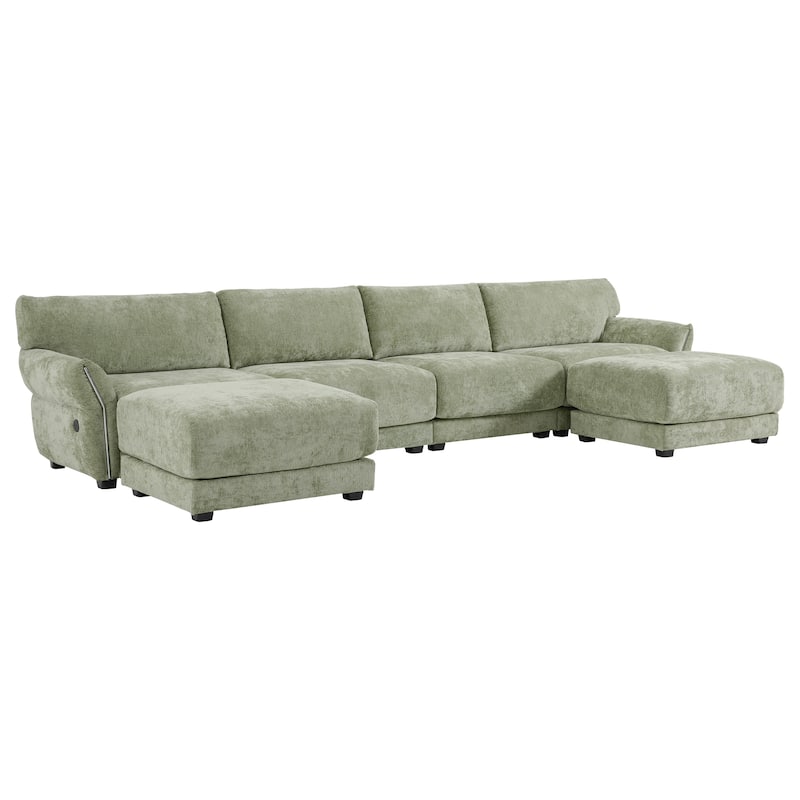 142" U-Shaped Chenille Sectional Sofa with USB & Petal Armrests