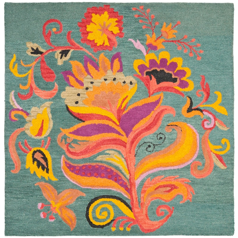 SAFAVIEH Handmade Blossom Aglae Modern Floral Wool Rug - 6' Square - Blue/Multi