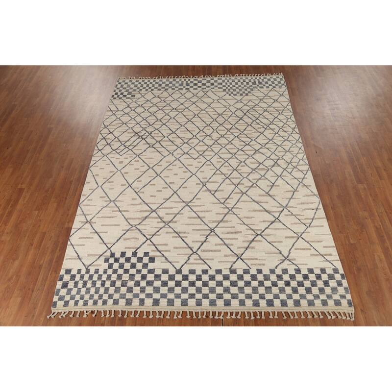 Trellis Moroccan Oriental Area Rug Handmade Checkered Wool Carpet - 7'11"x 11'0"