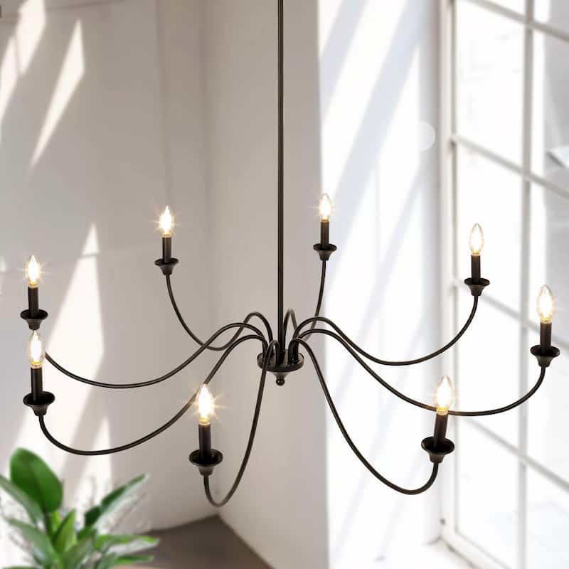 Modern Black 8-Light Classic Candle Chandelier for Dining Living Room Foyer - D 47.2" x H 9.4"