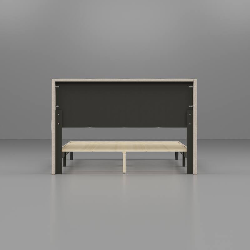 Cozy Beige Bedroom Upholstered Bed Frame,Stable Structure & Easy Maintenance,Durable Fabric,TB117 Verified