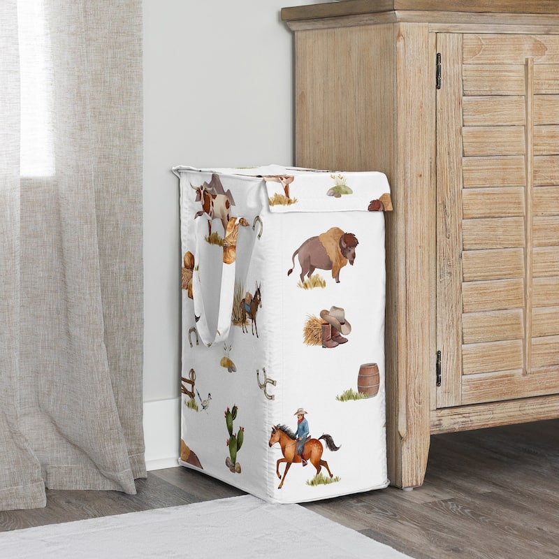 Sweet Jojo Designs Western Cowboy Boy Foldable Laundry Hamper with Handles - Wild West, Southern Charm, Country, South, Horse