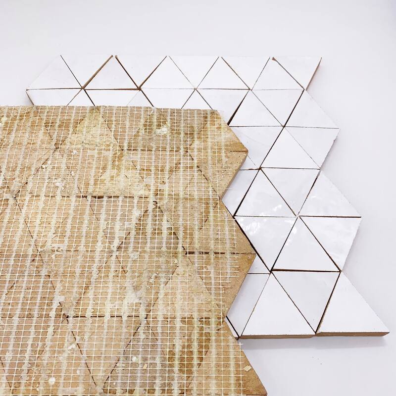 Contemporary Zellige Panels, 12" x 12" x 1/2", Triangle White