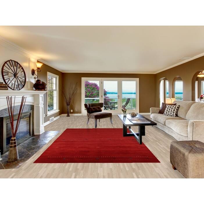 Hand Knotted Oriental 100% Wool Carpet Tribal Animal Pictorial Red Gabbeh Area Rug - 9' 8'' X 6' 7''