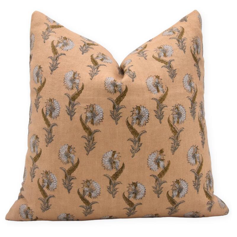 Fabdivine Linen White Farmhouse Block print pillow Cover - Pillow Covers - 14" x 14"