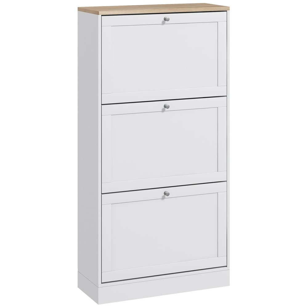 Narrow Shoe Storage Cabinet with 3 Flip Drawers and Adjustable