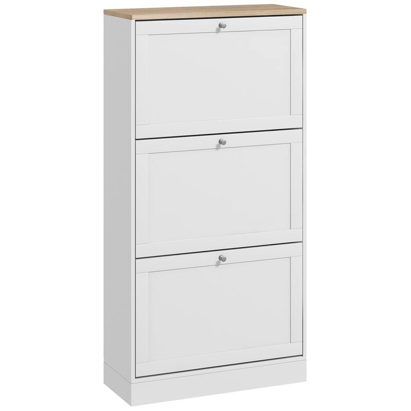 Narrow Shoe Storage Cabinet with 3 Flip Drawers and Adjustable Shelves - N/A
