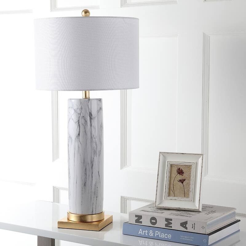 SAFAVIEH Lighting 31.25-inch Sonia Marble Black/ White Table Lamp (Set of 2) - 15"x15"x31.25"