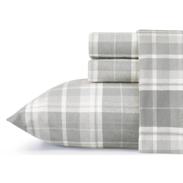 Laura Ashley Cotton Flannel-Soft-Deep Pocket-Sheet & Pillowcase Set - mulholland grey - Full
