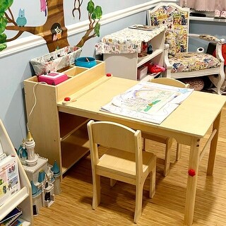 Children's Table and Chair Set with Storage and Sturdy Wooden Structure - Natural