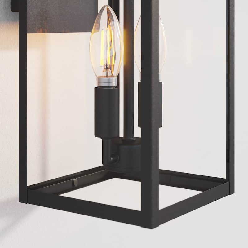 Nathan James Ferris Outdoor Black Wall Sconce Light Fixture with Iron Frame and Glass