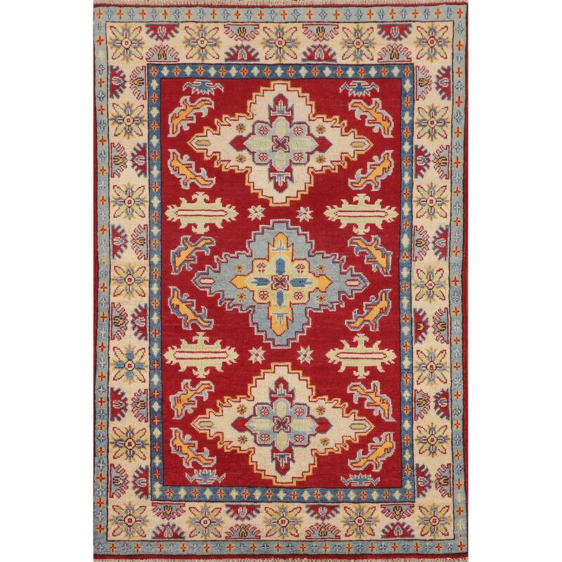Traditional Red Kazak Accent Rug Hand-Knotted Wool Carpet - 3'5" x 5'1"