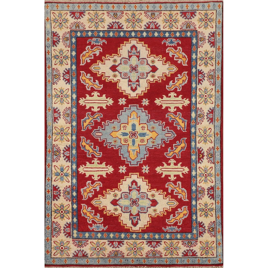 Traditional Red Kazak Accent Rug Hand-Knotted Wool Carpet - 3'5" x 5'1"