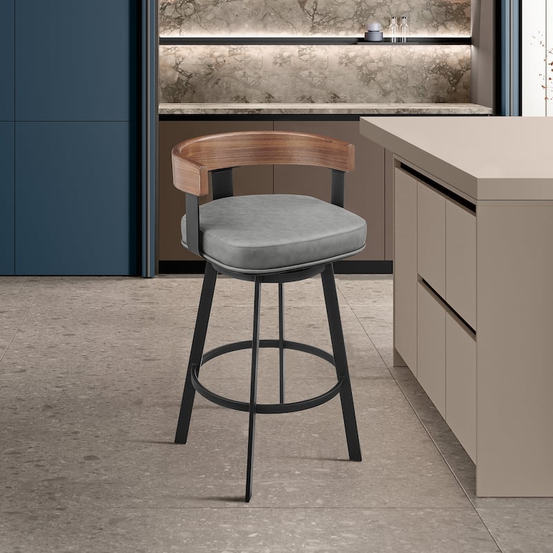 Idris Modern Swivel Bar Stool, Upholstered Counter Height Chair with Iron Frame