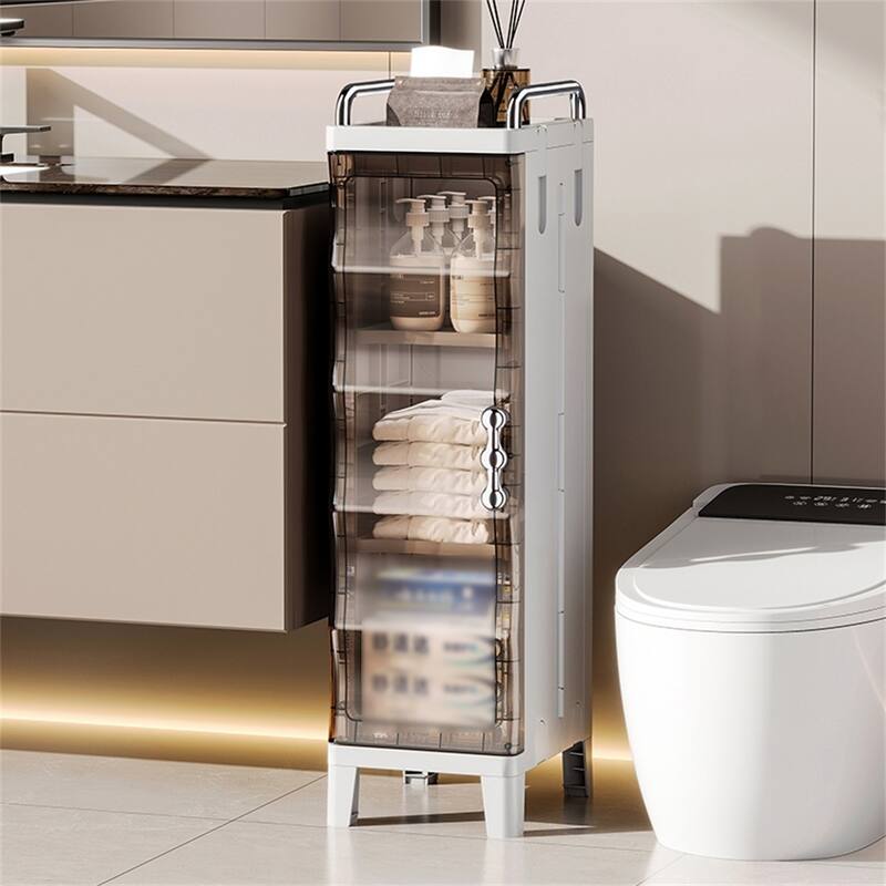 Small Narrow Bathroom Storage Cabinet White Plastic Corner Organizer with Adjustable Shelves