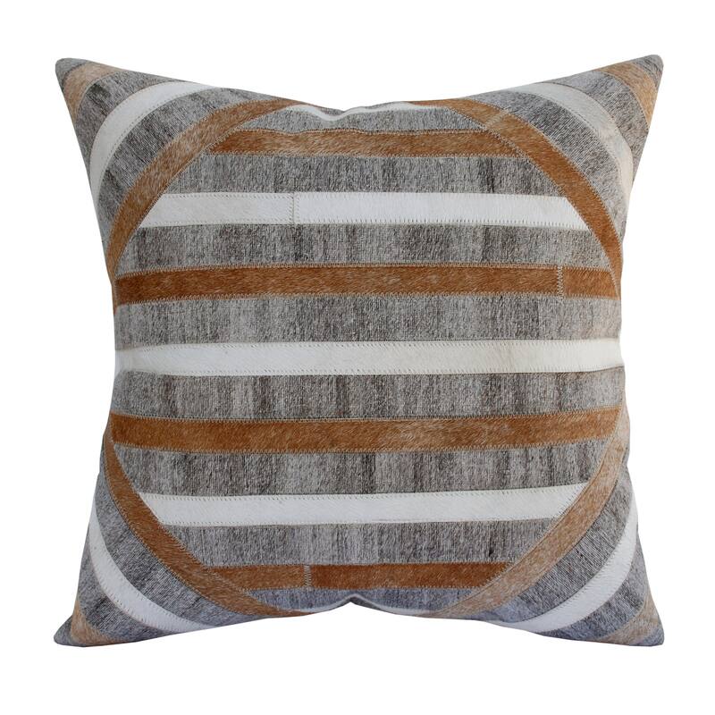 Handwoven Striped Faux Hide Square Throw Pillow - 20" - Gray and Brown