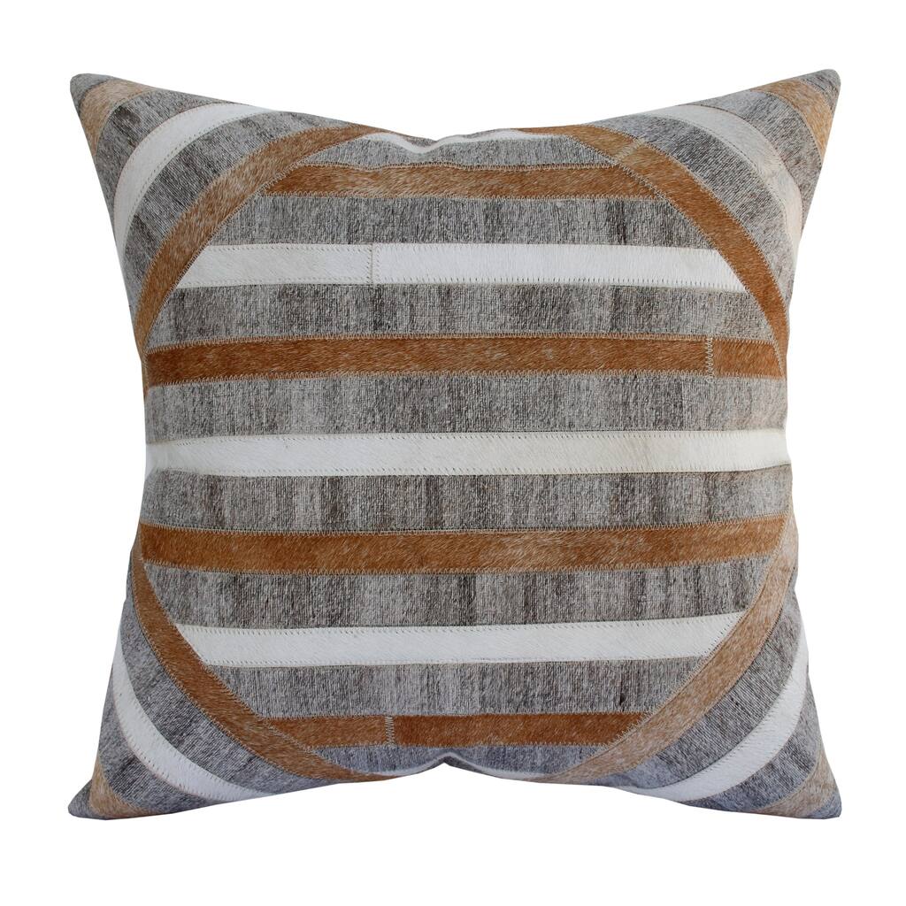 Handwoven Striped Faux Hide Square Throw Pillow - 20" - Gray and Brown