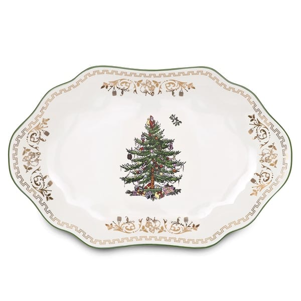 Spode Christmas Tree Gold Medium Oval Platter - 13-Inch