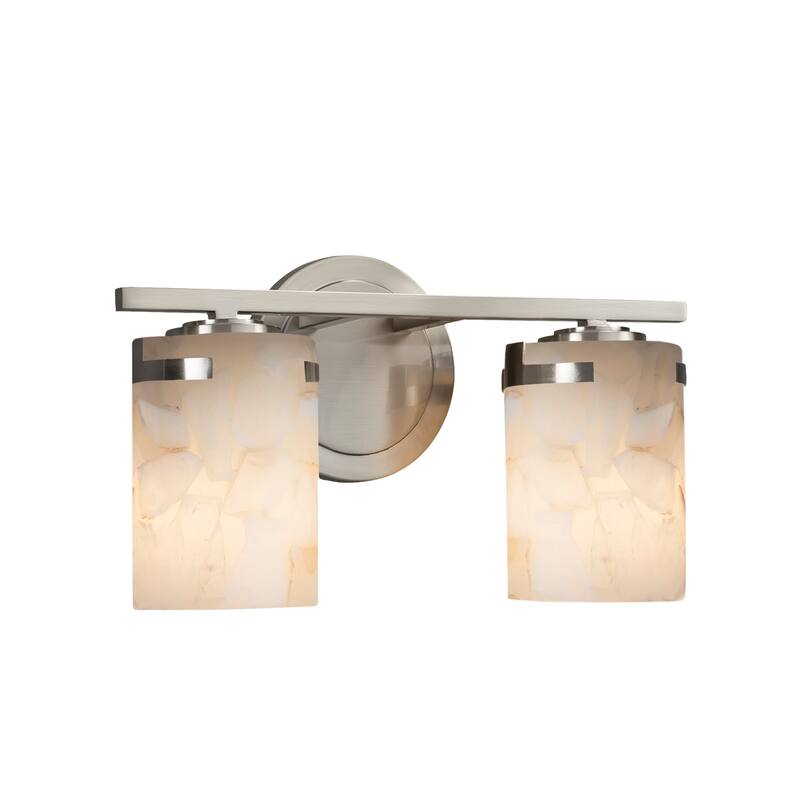 Justice Design Alabaster Rocks Atlas 2-light Brushed Nickel Bath Bar, Cylinder - Flat Rim Shade - Silver