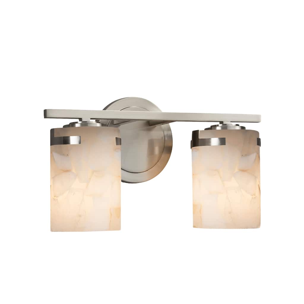 Justice Design Alabaster Rocks Atlas 2-light Brushed Nickel Bath Bar, Cylinder - Flat Rim Shade - Silver