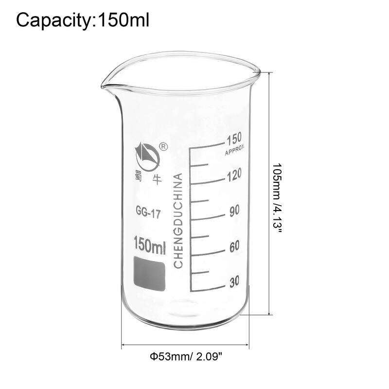 150ml Tall Form Glass Beaker, 3.3 Borosilicate Lab Measuring Cups - Clear