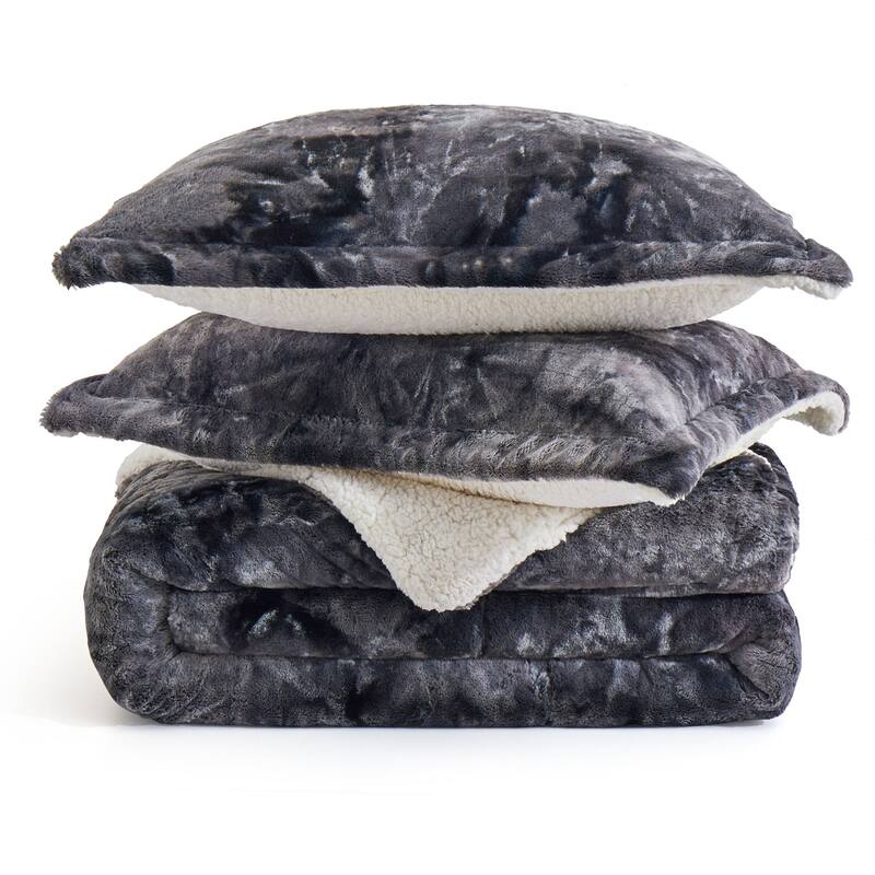 Dual-Side Fluffy Soft Comforter Set, Winter Plush Fuzzy Bedding Set