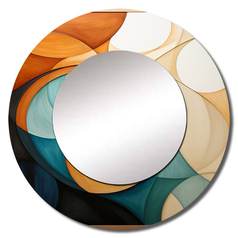 Designart "Orange Mid Century Organic Harmony I" Abstract Round Office Mirror - Mid-Century Modern Mirror For Wall Décor